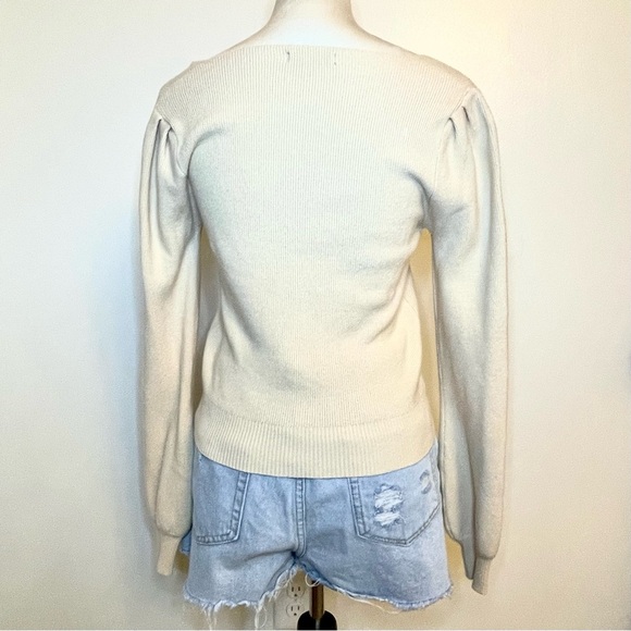 Prettygarden Ruched Knit Sweater. Apricot Puff Sleeve Y2K Style Top. Size Small - Picture 4 of 12